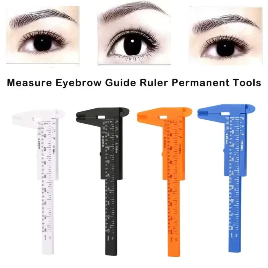 Vvocci Kunststoff-Messlineal für Tattoo und Augenbrauen, Tragbares Vernier-Mikroblading-Lineal für Permanent Make-up in Blau und Multicolour, 80 mm - Bild 2