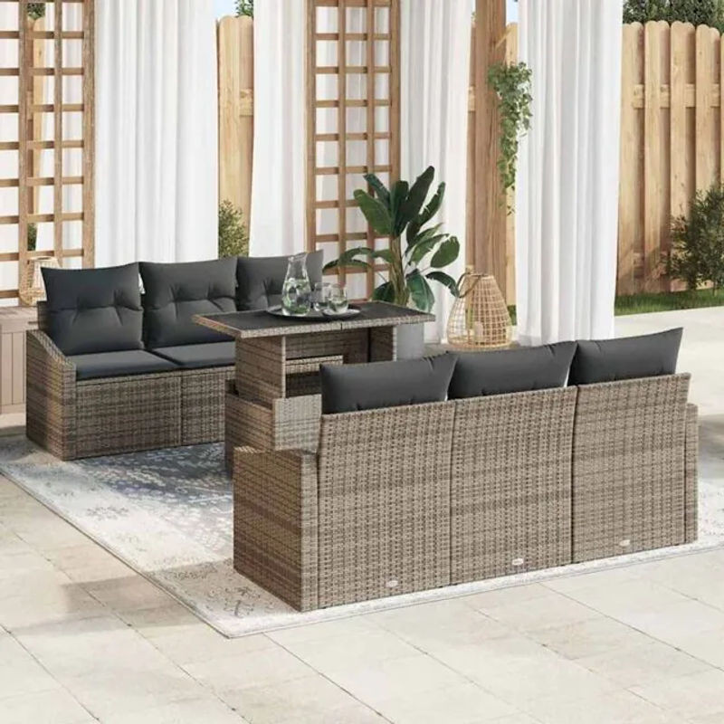 Vidaxl Garten-Sofa-Set aus Polyrattan mit 7-teiligen Kissen in Grau, Modernes Loungemöbel, B/T/H: 100 x 55 x 73 cm - Bild 1