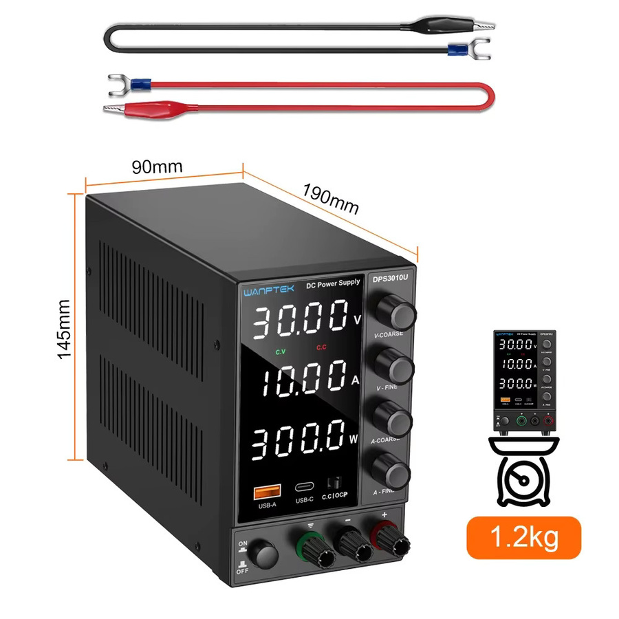 Wanptek Labornetzteil mit USB und Typ-C Schnellladefunktion, Einstellbares Gleichstrom-Netzteil in Schwarz - Bild 3