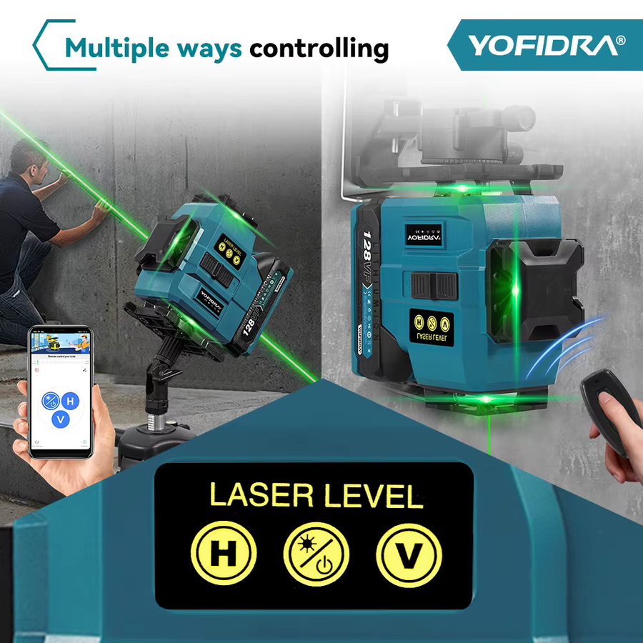 YOFIDRA 16-Linien 4D-Laser-Wasserwaage mit 360 Grad Nivellierung und 1 m Stativ für Makita 18V Akku-Pins - Bild 5