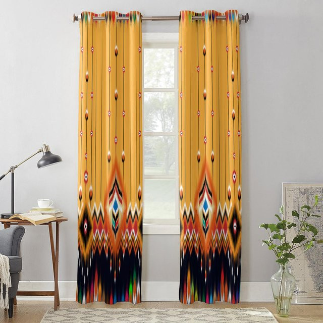 Binchi Outdoor Equipment Moderne Fenstervorhänge im Aztekischen Stil mit Grafikmuster, Gelb, Semi-transparent, Breite: 135 cm, Höhe: 60 cm - Bild 1