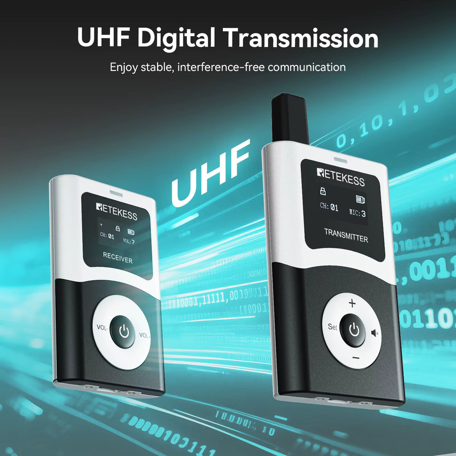 RETEKESS T130U UHF Tourguide-System Drahtloses Audio-Führungssystem in Schwarz mit Sender und Empfänger für Tourismus, Konferenzen und Fabriken - Bild 2