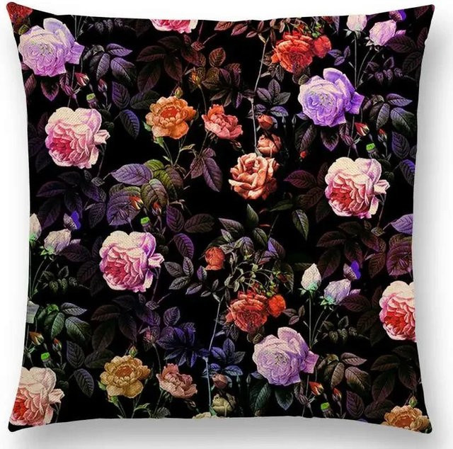 Floral gestalteter Kissenbezug im Nachtwald-Garten-Design, violett, B/B: 55 x 55 cm - Bild 1