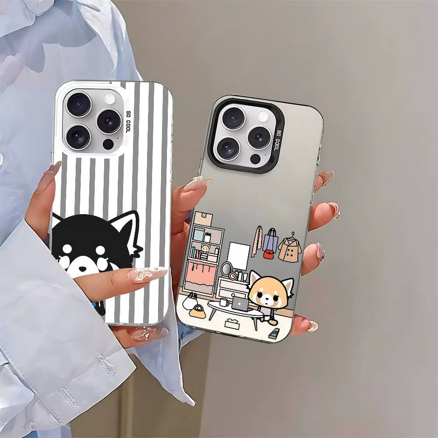 Mesuca Aggretsuko Handyhülle für iPhone 11 bis 17 Pro Max Plus, stoßfeste Rückseite, Farbe Silber/Multicolor - Bild 2