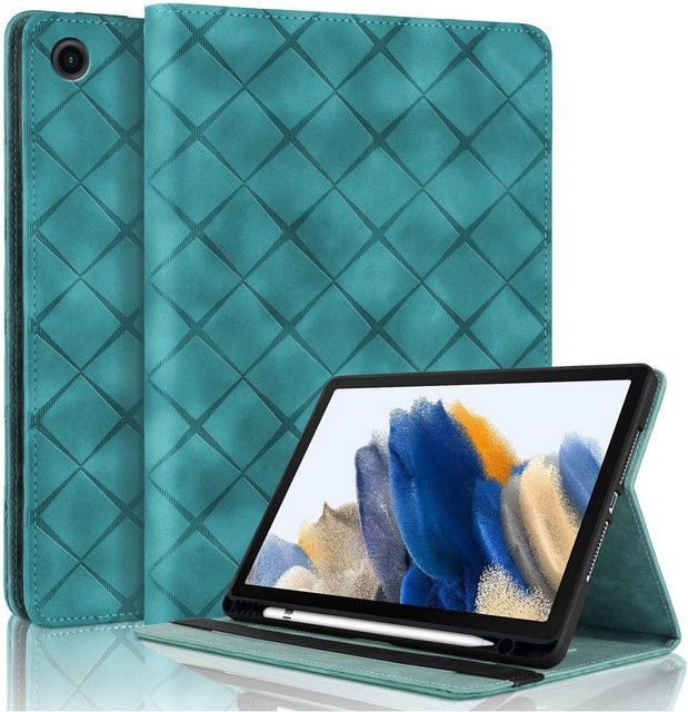 Samsung Galaxy Tab A9 Plus Kunstleder Hülle mit Rhombus Muster in Grün - Bild 1