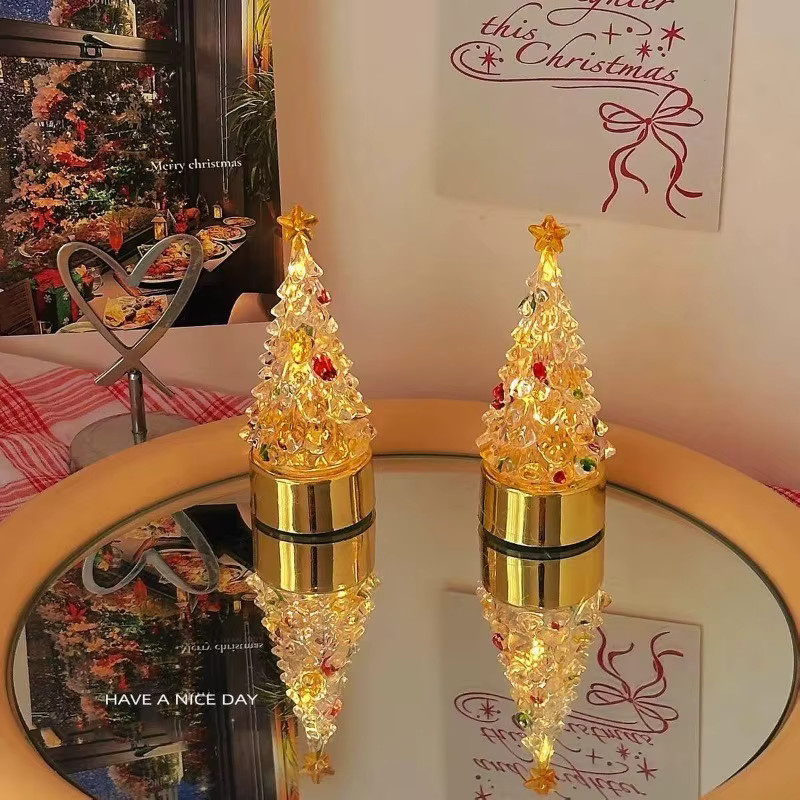 Feimefeiyou LED Mini Weihnachtsbaum Nachtlampe als leuchtende Weihnachtsdekoration für den Schreibtisch und das Nachttischregal, batteriebetrieben - Bild 2