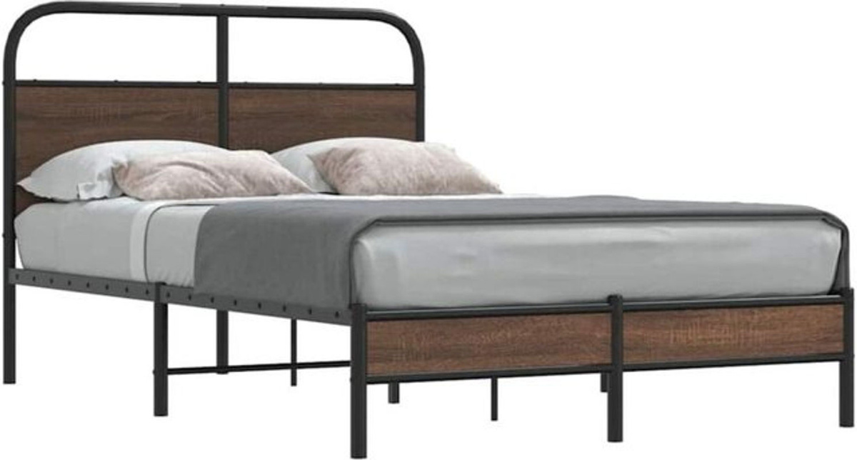Bettgestell im Industrial Design von vidaxl aus Stahl und Holzwerkstoff in Braun, B/T/H: 140 x 200 cm - Bild 1