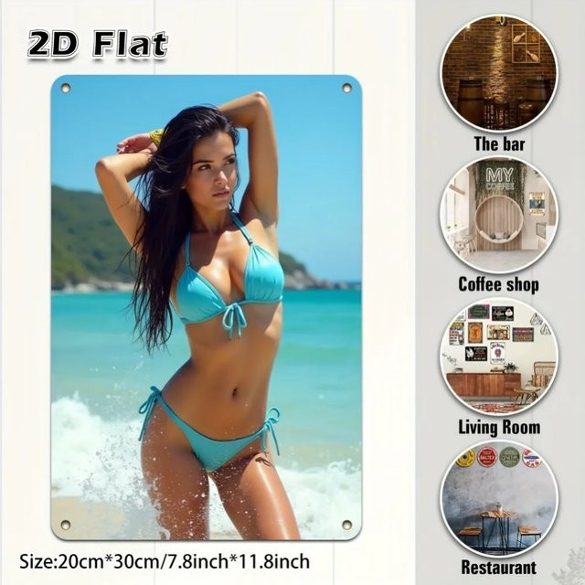 CIFBUY Leinwand-Wandkunst Bikini-Mädchen Portrait in Mehrfarbig, Rechteckiges Textil-Gemälde für Heimdekoration, Bar und Café, B/H: 30,0 x 20,0 cm - Bild 1