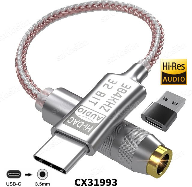 SZKOSTON CX31993 HiFi USB Typ C auf 3,5 mm Kopfhörerverstärker DAC Audio Decoder IEM AMP Handy-Adapter Typ-C-Konverter in Silber - Bild 1