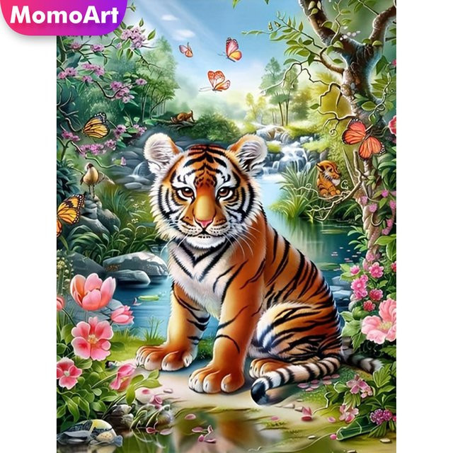Momoart Diamantmosaik Tiger DIY Set mit runden Diamanten in Multicolour, Breite: 20,0 cm, Höhe: 30,0 cm - Bild 1