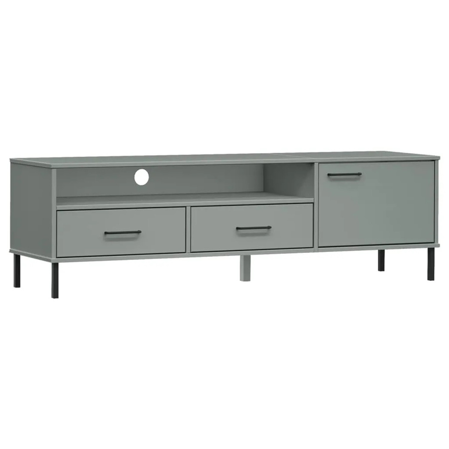 vidaXL TV-Schrank OSLO aus massivem Kiefernholz mit Metallbeinen in Grau, rustikaler Mediaschrank für dein Wohnzimmer, B/T/H: 158 x 40 x 46,5 cm - Bild 2