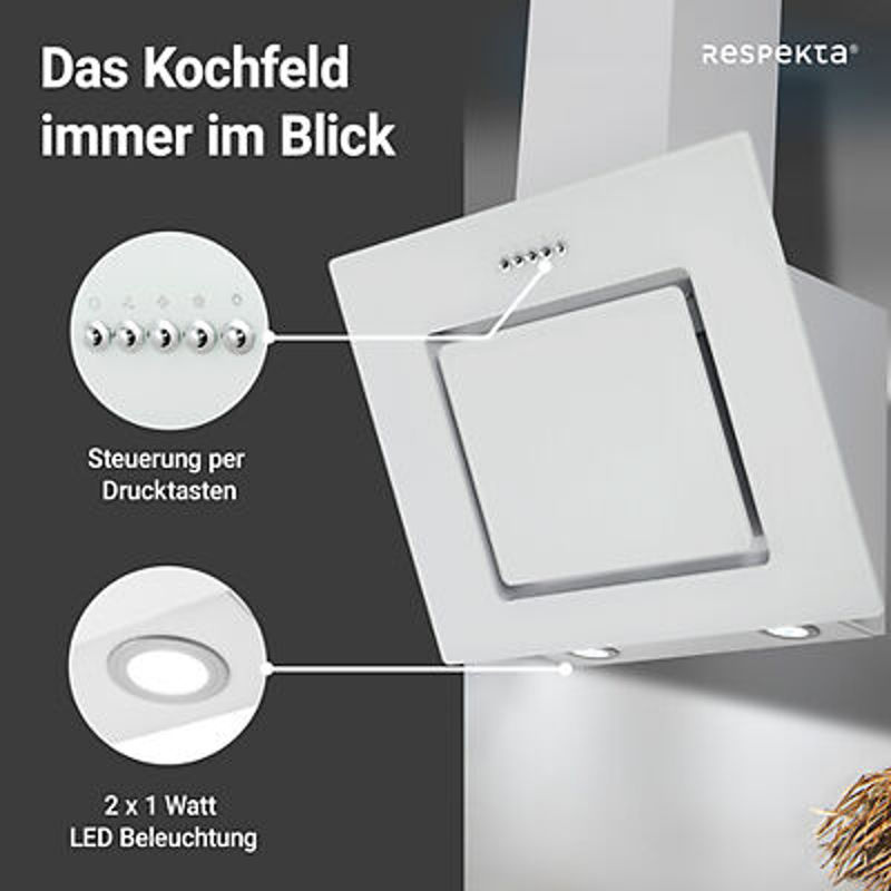 Respekta Dunstabzugshaube Schräghaube CH22010WBZ Weiß B/H/T: 60 x 73,9 x 34 cm - Bild 6