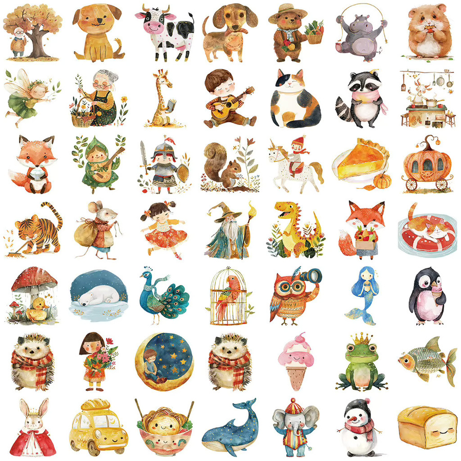 50 Stück Transparente Aquarell Aufkleber im Märchen-Stil aus wasserfestem PET für Scrapbooking und Dekoration von Notebook oder Gitarre, Multicolour - Bild 2