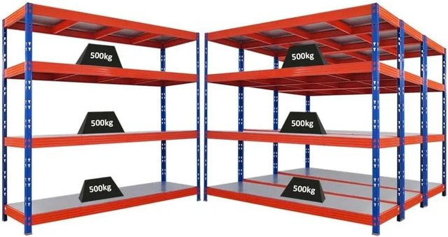 PROREGAL Rhino Profi Schwerlastregal Set mit 4 Stahlplatten-Ebenen, Blau/Orange, H x B x T: 180 x 200 x 60 cm - Bild 1