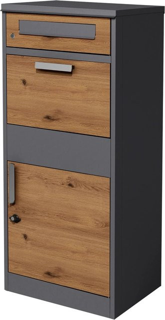 Paketbriefkasten ML-Design aus verzinktem Stahl in Anthrazit/Eiche-Optik, B/T/H: 50 x 37 x 112 cm - Bild 2