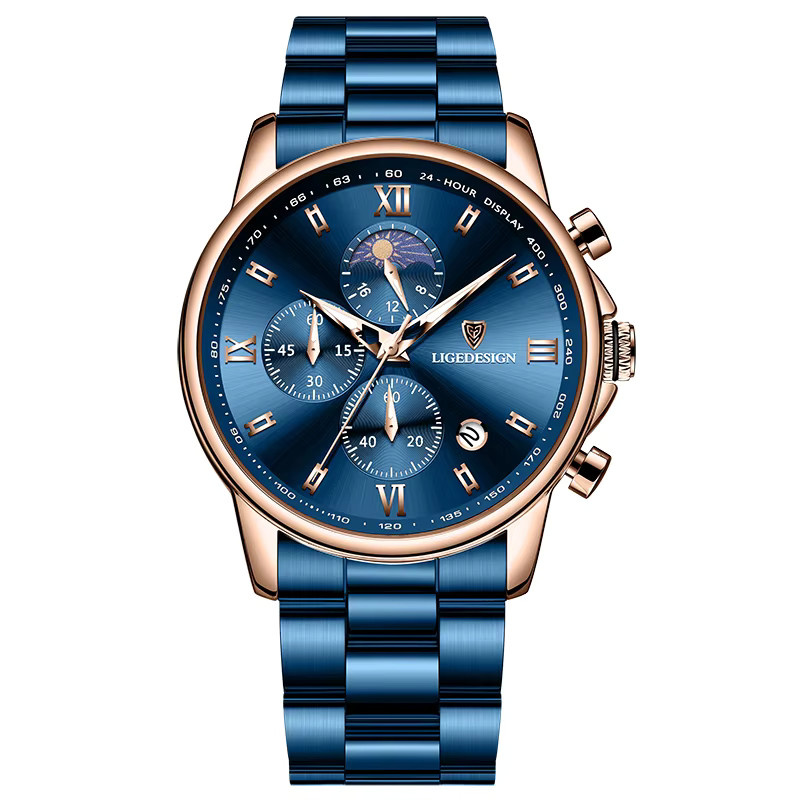 LIGE Armbanduhr Edelstahl, Quarz, Blau, Silber, Herren - Bild 7