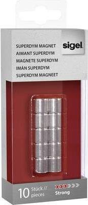 Sigel SuperDym-Magnete C5 Strong Neodym-Magnete im Zylinder-Design, silber, 10 Stück, Durchmesser: 10 mm, Höhe: 10 mm - Bild 1