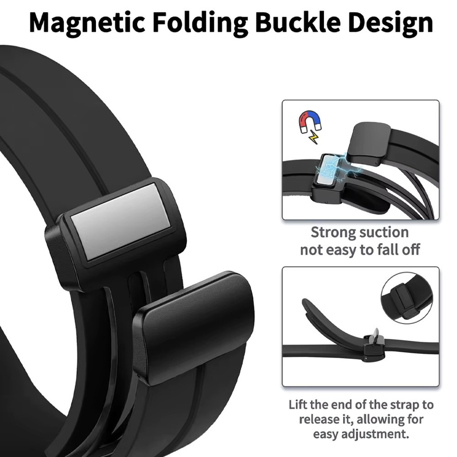 Uhrenarmband Silikon, Magnetisch, Schwarz, Unisex - Bild 5
