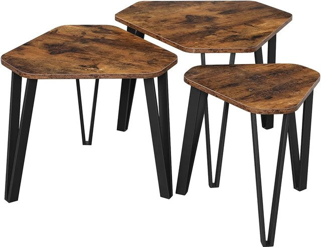 Vasagle 3er Set Satztische im Vintage-Design als Beistelltische oder Nachttische in Braun und Schwarz mit Metallbeinen - Bild 1