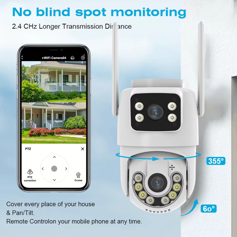 DDBROUGEN 4K 8MP PTZ WiFi Überwachungskamera mit Dual Screen und Farb-Nachtsicht für Outdoor Sicherheit, ICSEE App, Weiß - Bild 2