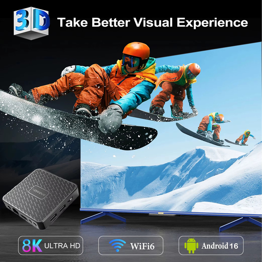 YOZHIXU Smart Android 16 TV-Box Media Streamer mit 8GB RAM und 128GB Speicher, Rockchip RK3518 T8S, 8K Video Unterstützung, Google Assistant und Bluetooth 6.0, Schwarz - Bild 3