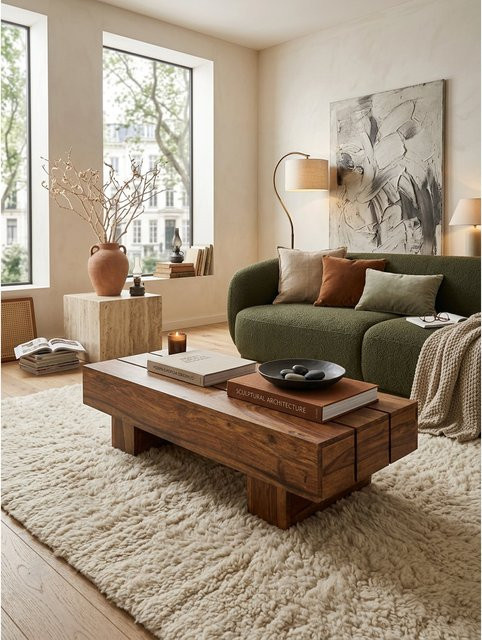 KADIMA DESIGN Couchtisch aus Massivholz im Landhausstil, Braun, B/T/H: 120 x 45 x 30 cm - Bild 1