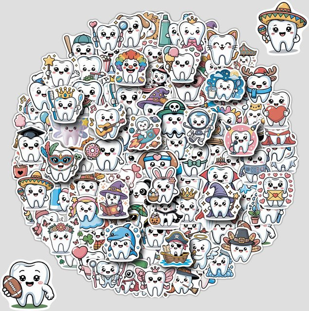 GOGOTU Zahn-Graffiti-Aufkleber, 100-teiliges Set, multicolor - Bild 1