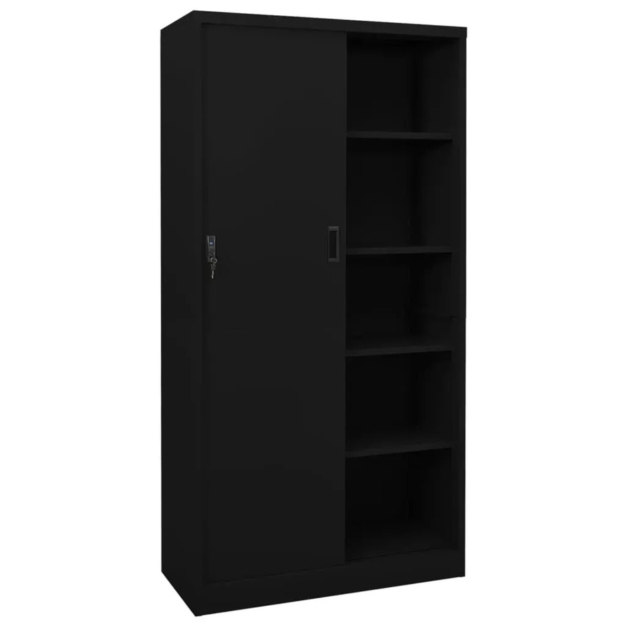 vidaXL Büroschrank aus Stahl mit Schiebetüren in Schwarz, B/T/H: 90 x 40 x 180 cm - Bild 2