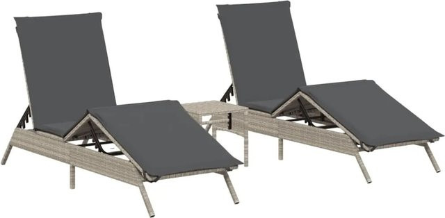 vidaXL Sonnenliegen Set mit Tisch aus Poly Rattan in Hellgrau - Bild 1