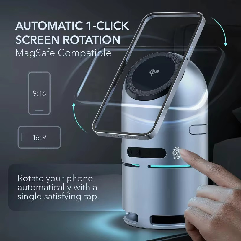 Opansten Bluetooth-Lautsprecher und magnetische kabellose Ladestation mit automatischer Drehung für iPhone, Apple Watch und AirPods in Silber - Bild 4