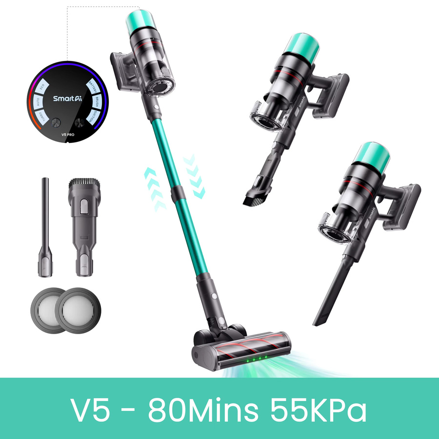 SmartAI V5Pro V5 Kabelloser Staubsauger mit 55KPA Saugkraft, 600W Motor, 24000mAh Akku und 80 Minuten Laufzeit, Beutelloser Akku-Staubsauger mit Mehrfachzubehör für Sofa und Haushalt - Bild 7