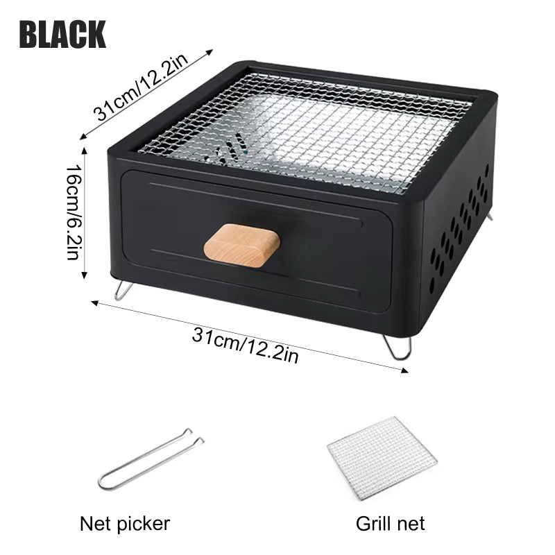 WESTTUNE Holzkohlegrill für den Außenbereich mit Grillständer, antihaftbeschichtet, tragbarer Campinggrill in Schwarz oder Weiß, B/T/H: 31,0 x 31,0 x 16,0 cm - Bild 3