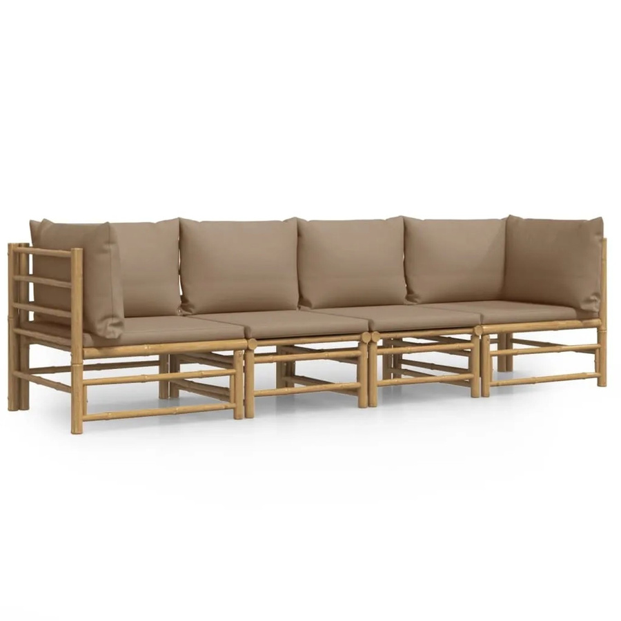 vidaXL 4-tlg Garten-Lounge-Set aus Bambus mit Taupe Kissen in L-Form - Bild 2