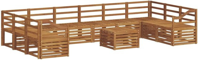 vidaXL Sofagarnitur aus Massivholz Akazie in Natur Braun mit Tisch, Ecksofas und Sesseln im modernen U-Shape Design - Bild 1