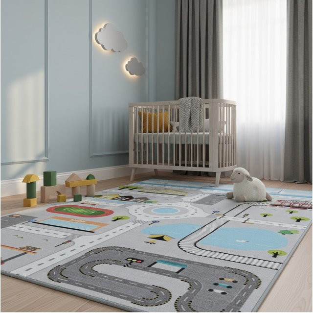 Kinderteppich TRAUN von Kadima Design mit Spielstraßen-Motiv, Grau, B: 160 cm, L: 230 cm - Bild 1