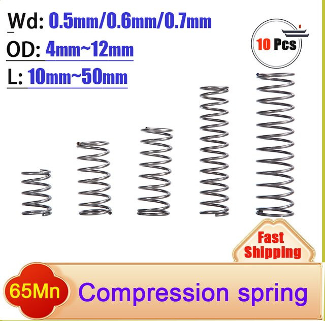 Mikro Druckfeder aus 65Mn Federstahl in Silber, Durchmesser: 0,5 mm / 0,6 mm / 0,7 mm - Bild 1