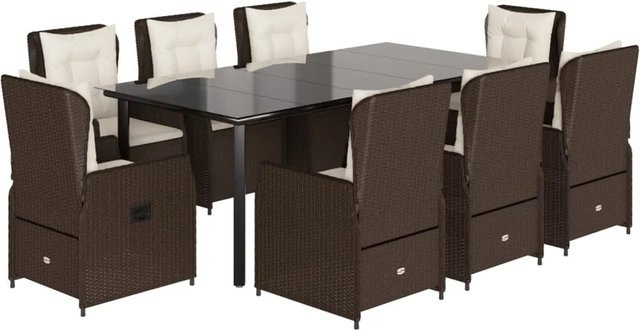 vidaXL 9-teilige Garten-Essgruppe aus Poly-Rattan mit Kissen in Braun - Bild 1