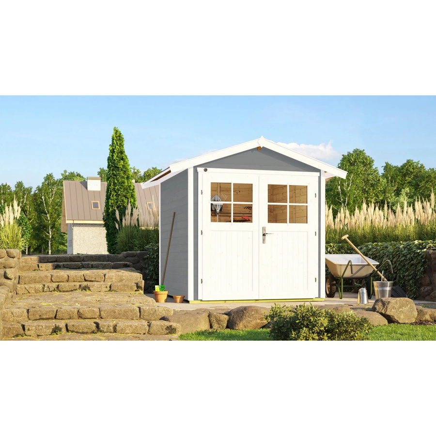 WEKA Gartenhaus 224 Gr.1 aus Holz in Grau mit Satteldach und Doppeltür, B/H/T: 260 x 227 x 209 cm - Bild 2