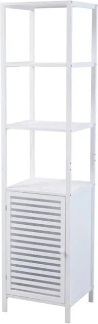 Svita Badregal L Freistehender Badezimmerschrank mit Tür und offenen Regalfächern in Weiß und Natur, H: 165,0 cm, B: 41,0 cm, T: 36,0 cm - Bild 1