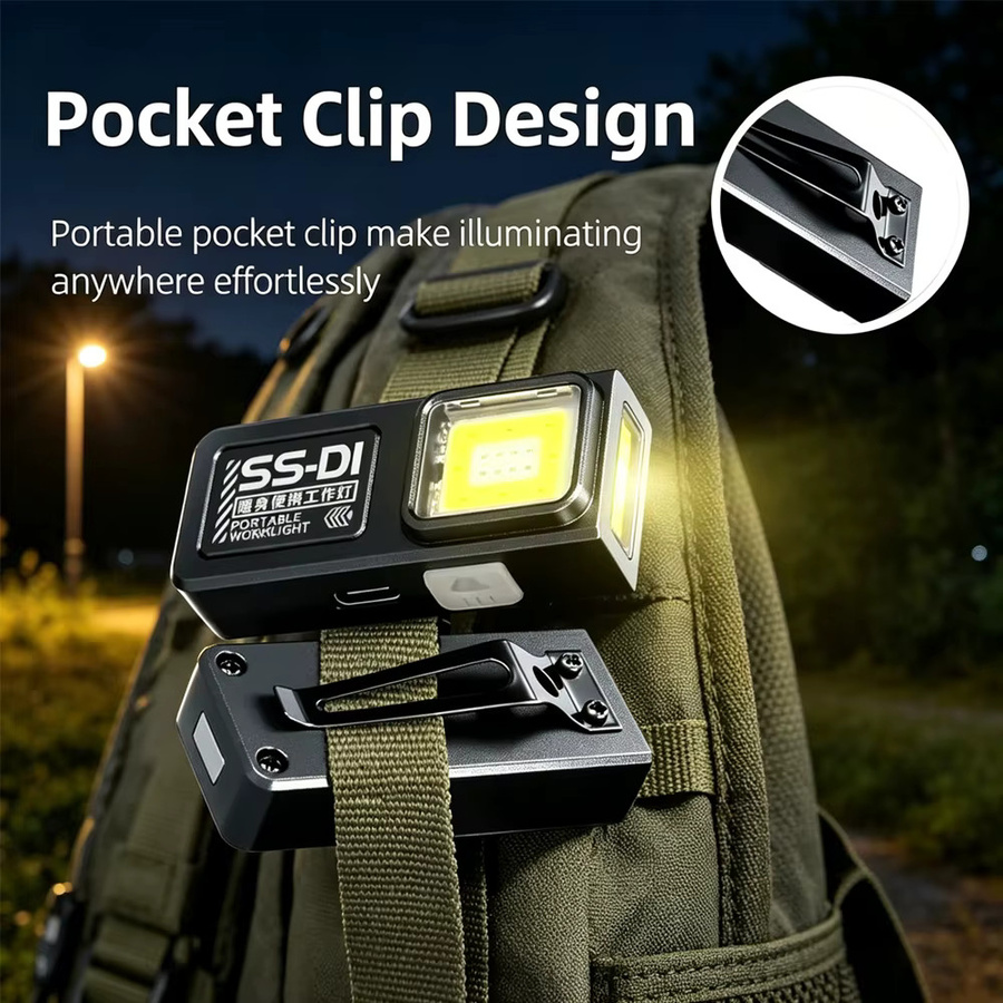 Heinast Mini Tragbare COB LED Taschenlampe Schwarz Wiederaufladbar mit Clip und Magnet - Bild 2