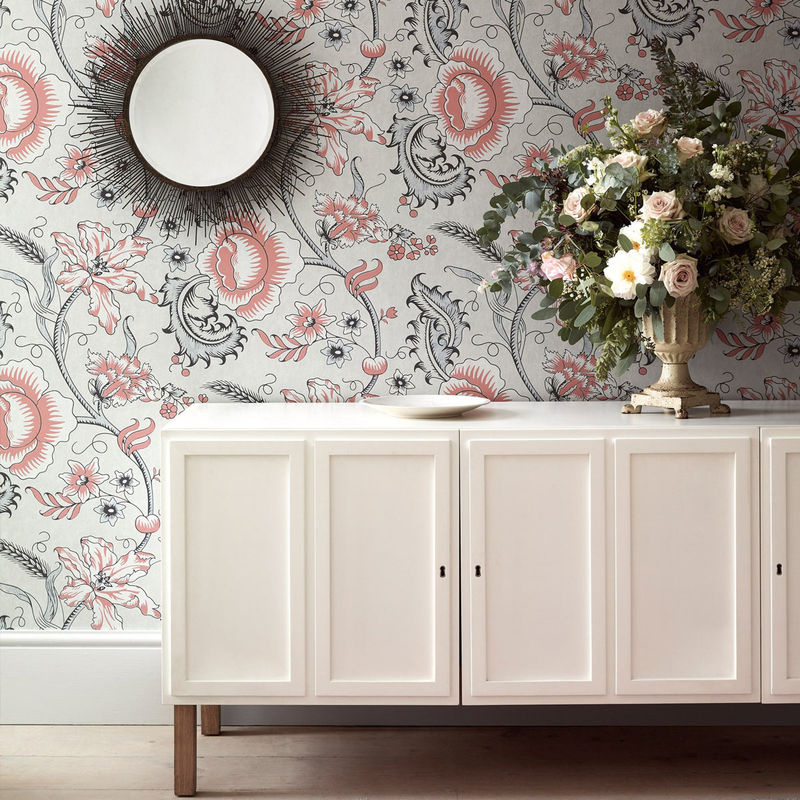 Little Greene Tapete Woodblock Trail Union in Grau mit botanischem Vintage-Floral-Design aus Vlies - Bild 3
