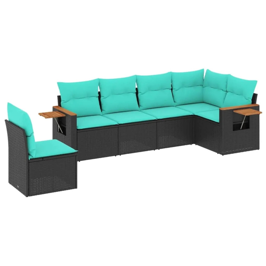 vidaXL 6-teilige Garten-Sofagarnitur in L-Form aus Poly-Rattan mit Kissen in Schwarz - Bild 1