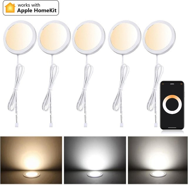 CENFAYA HomeKit WiFi Runde CCT LED Unterbauleuchte in Weiß mit Dual-Weiß Lichtsteuerung für Schrank, Vitrine und Kleiderschrank - Bild 1