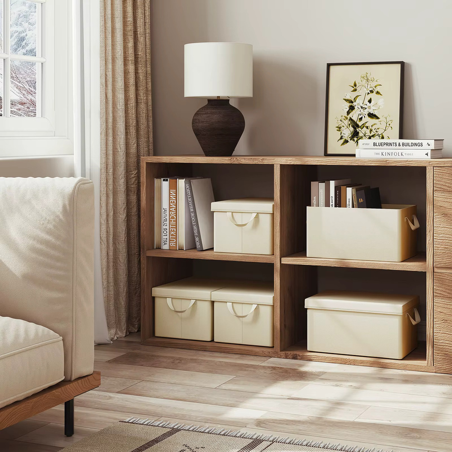 WOLTU Faltbare Aufbewahrungsboxen mit Deckel aus Stoff in Beige für Kleidung und Quilts - Bild 3