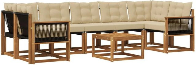 vidaXL Outdoor-Sofagarnitur L-Form aus Akazienholz mit 8 Kissen in Natur und Beige - Bild 1