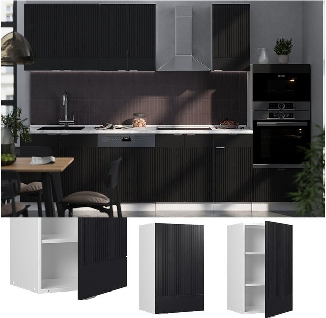 Vicco Hängeschrank Fame-Line Küchenschrank Weiß Schwarz gestreift mit Soft-Close-Scharnieren und Regalböden, Breite: 45 cm - Bild 1