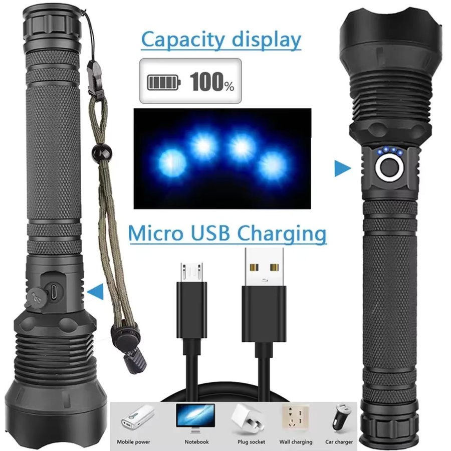 ESMARTER USB-LED-Taschenlampe mit XHP70.2 Zoom-Funktion, wiederaufladbare Campinglampe in Schwarz - Bild 3