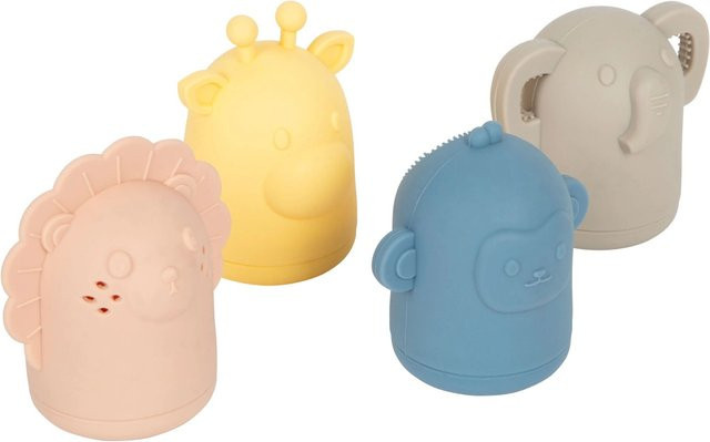 small foot Silikon Badespielzeug Set Löwe Elefant Giraffe Affe bunt - Bild 1