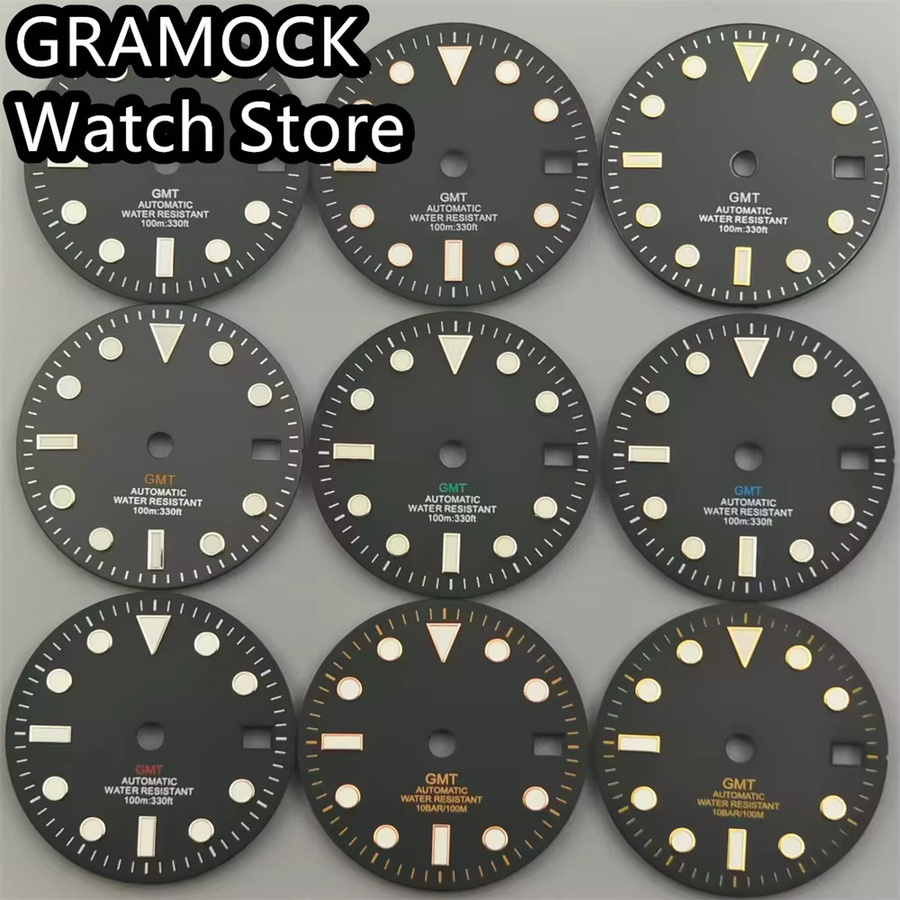 Gramock Zifferblatt, 29mm, schwarz weiß, GMT, NH34 Uhrwerk, Unisex - Bild 3