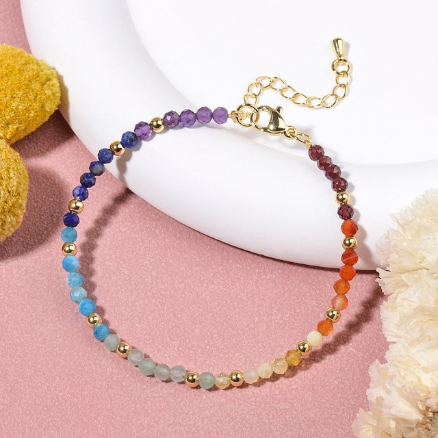 Perlenarmband, gemischte Edelsteine, Granat, Karneol, Opal, Amethyst, Lapis, Aventurin, Apatit - Bild 1